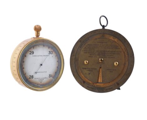  A gilt brass aneroid barometer and a brass weather forecasting calculator Negretti and Zambra, London, early 20th century  T