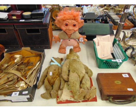 An old Troll and two teddy bears possibly Steiff