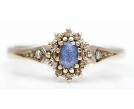 A 9ct gold sapphire and diamond cluster ring, M, 2.1gm 