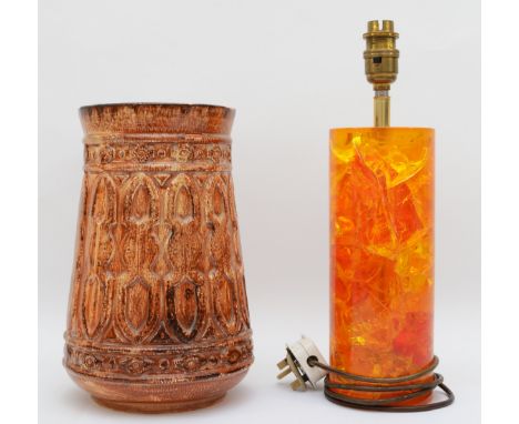 A Prova shatterline lamp base, orange, 34cm tall, together with a Price Kensington vase, 26cm tall (2) 