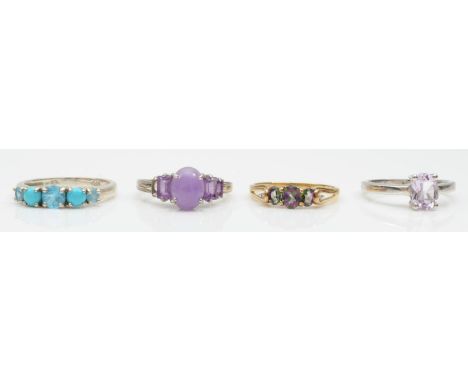 Four silver and silver gilt gemset rings, 3 x P, 1 x R, 15gm 