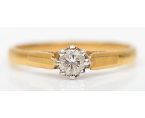 An 18ct gold single stone brilliant cut diamond ring, approximately 0.15cts, G/H, VS2, J, 2gm 