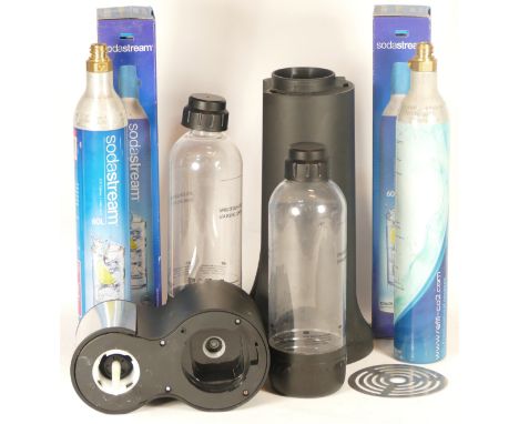 A Levivo soda stream, black with aluminium accents, with two bottles and four gas canisters. We cannot post this item.