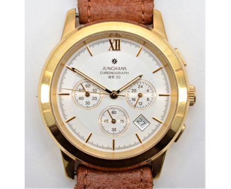 Junghans, a gold plated chronograph WR50 quartz gentleman's wristwatch, 38mm 