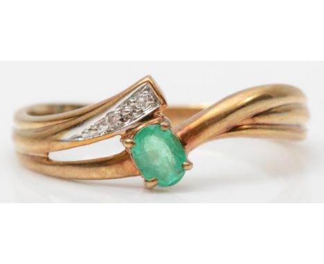 A 9ct gold emerald and diamond dress ring, Q, 1.6gm 