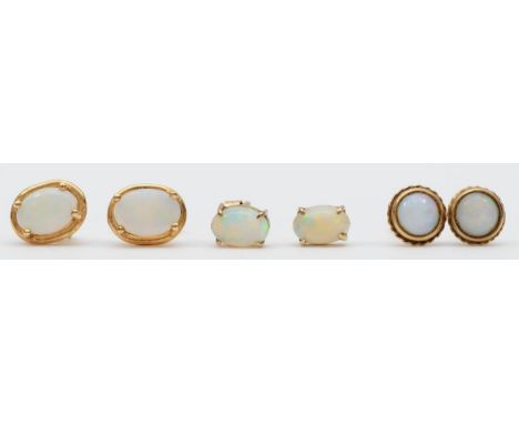 Three pairs of 9ct gold and opal ear studs, 2.5gm 