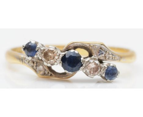 A vintage 18ct gold sapphire and brilliant cut diamond five stone ring,Q, 2.4gm 