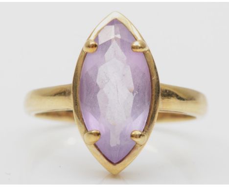 A 9ct gold and amethyst dress ring, 17 x 8mm, Q, 3.3gm 