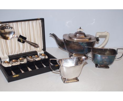Early 20th Century Plated Tea Service together with a Cased set of Dessert Spoons