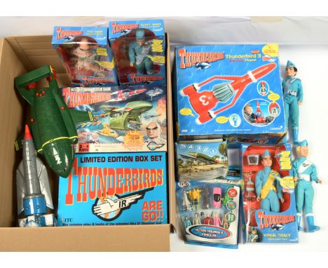 Quantity of Thunderbirds related collectables, to include large scale figures, vehicle sets, play sets &amp; others, Good to 