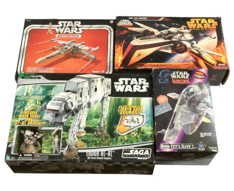 Hasbro / Kenner Star Wars modern vehicles x 4 includes Hasbro The Saga Collection Return of the Jedi Endor AT-AT (with Biker 
