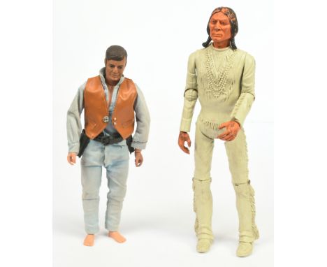 Vintage figure pair, to include Marx Johnny West Geronimo 12" figure &amp; Gabriel The Lone Ranger, Incomplete, Fair Plus. Se