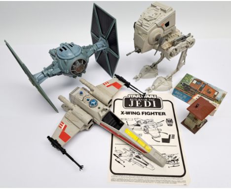 Kenner Star Wars vintage X-Wing Fighter & Scout Walker incomplete in mixed lot. Fair to goodTie Fighter is modern 1995 releas