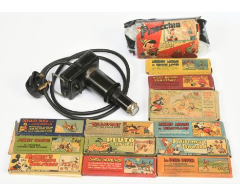 Vintage Magic Lantern with Ensign Walt Disney slides, Good, Untested, Slides within Fair packaging. See photo.&nbsp;