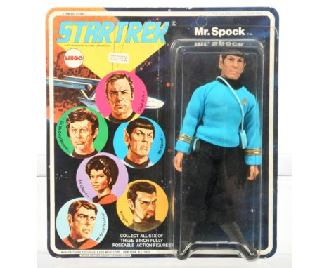 Mego vintage Star Trek vintage Mr. Spock 8" figure. left leg has became detached within bubble otherwise would be Excellent t