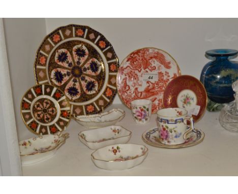 A Royal Crown Derby Imari 1126 pattern shaped circular plate, gadrooned border, printed mark, c.1915;  an 1128 saucer;  a Pos