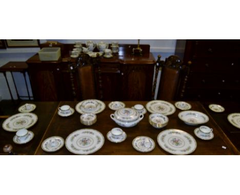 A Coalport Ming Rose pattern dinner and tea service for six inc coffee pot, dinner, side plates, napkin rings, etc , printed 