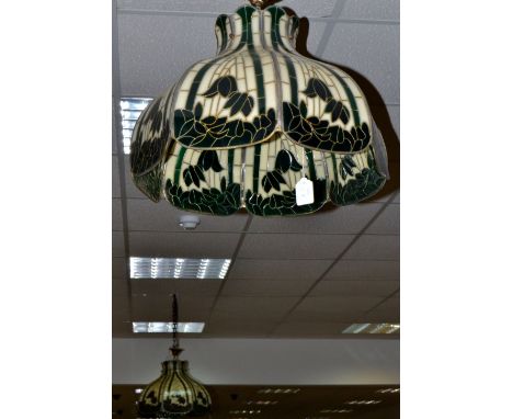 A pair of large Tiffany style light shades and fittings