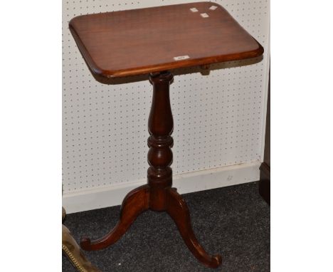 An early 19th century mahogany tilt top table, turned column, tripod legs, c.1840