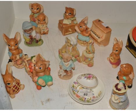 Pendelfin rabbits, various;  Cherish Teddies;  Aynsley Cottage Garden trinket dish