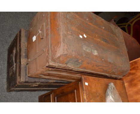 Vintage luggage - a tin travelling trunk;  another 