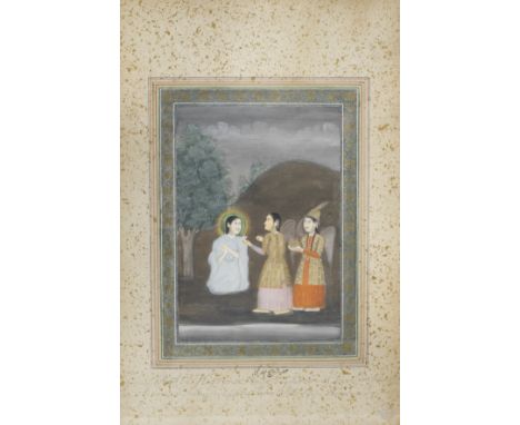 The Muslim saint, Rabi'ah Basri, fed by angels in the wilderness Mughal, late 18th Centurygouache and gold on paper, laid dow