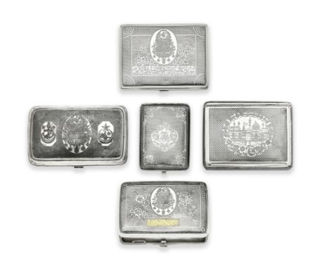 Five Ottoman niello silver-gilt cases Turkey, period of Sultan Abdulhamid II (1876-1909) and Mehmed V (1909-1918)each of rect