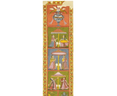 A Jain letter scroll (vijnyaptipatra) Rajasthan, perhaps Jodhpur, 19th Centurygouache and silver on paper, in scroll form, re