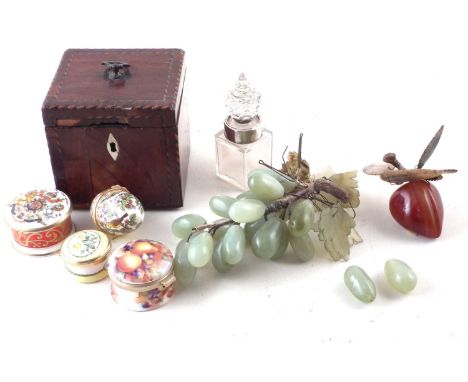 Collection of items, to include two enamel and two porcelain boxes, a mahogany box with ebony and satinwood edging, a silver 