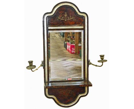 Early 19th-century rag painted wall mirror, framed embellished in gilding, rectangular bevelled glass above small shelf, pair