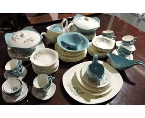 A Midwinter bluebell pattern 88 piece fashion shape tea and dinner service designed by Jessie Tait, settings for six 