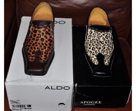 Two pairs of gentleman's designer Apogee faux leopard print dress shoes, size 44