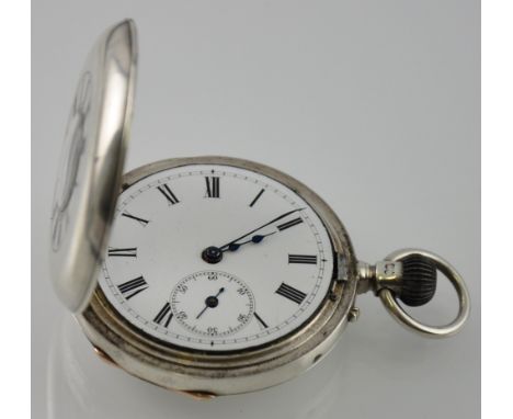 A Victorian silver half hunter pocket watch with subsiduary seconds, case with blue enamel Roman Numerals, Army & Navy Corpor