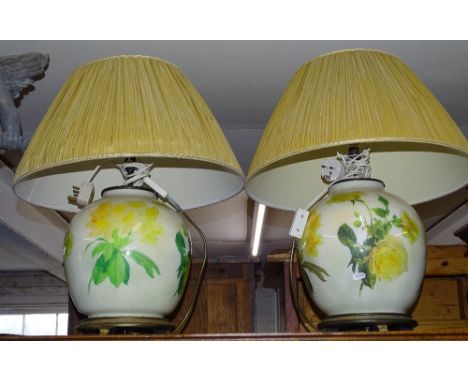 Pair of ceramic table lamps with floral designs