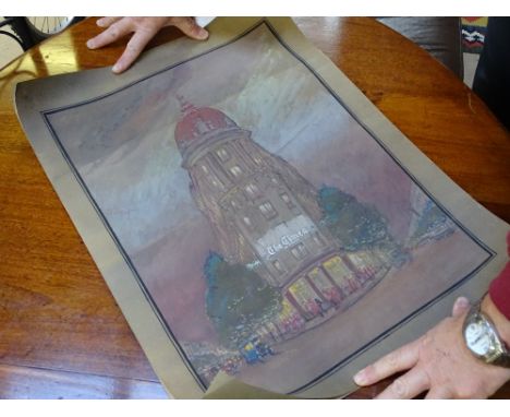 Early 20th century watercolour, architectural study of the Times building in Paris, unsigned, 21" x 16", unframed.