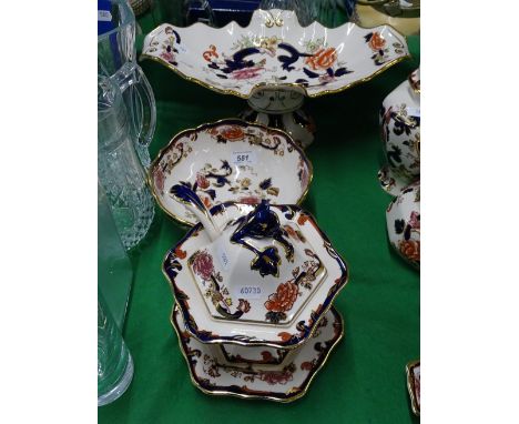 Mason's Mandalay pedestal comport, bowl and sauce tureen on stand with ladle