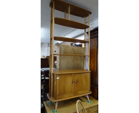 A Vintage Ercol elm &amp; beech room divider,( Giraffe) with adjustable shelves &amp; cupboards under, height 6' 4", width 2'