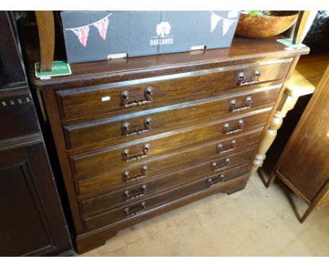 Art Nouveau mahogany plan chest with 6 drawers on bracket feet, width 3' 6"