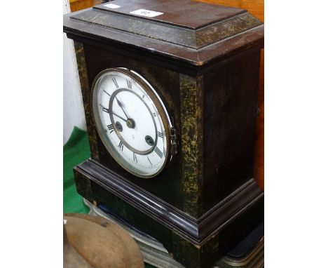 Wooden cased 2-train mantel clock, on plinth