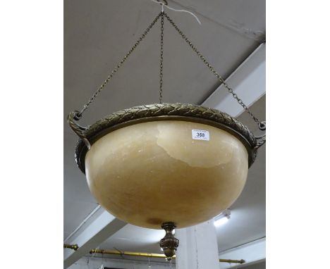 Vintage alabaster ceiling light bowl with cast brass mounts