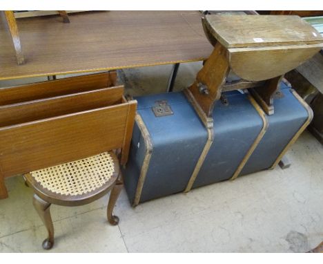 Vintage trunk, dropleaf table, kidney shape stool etc