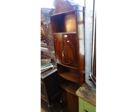 Edwardian mahogany narrow cabinet on bracket feet, width 1' 5", height 6' 6"