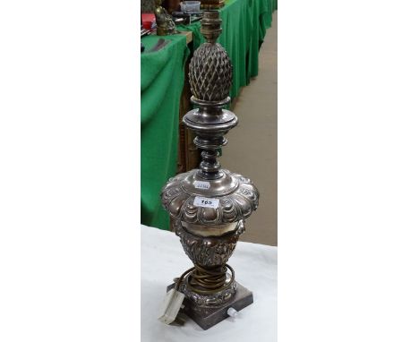 A silver plate on copper antique table lamp