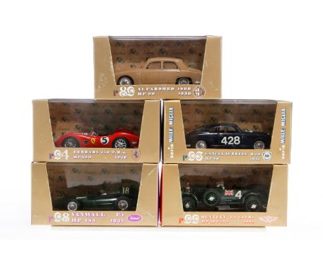 5 Brumm Modellfahrzeuge 89, 94, 96, 98 und 99, Maßstab 1:43, Alterungsspuren, je im OK, Z 2
