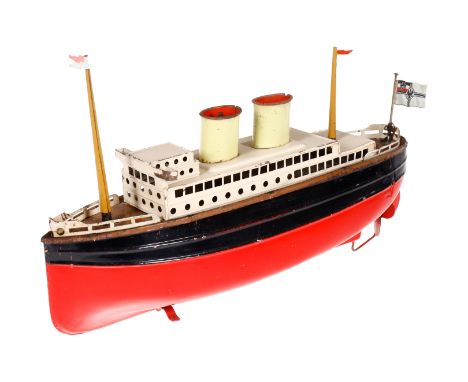 Fleischmann Dampfer mit 2 Masten und Fahne, HL, Uhrwerk intakt, Alterungs- und Gebrauchsspuren, L 27, Z 2-3
