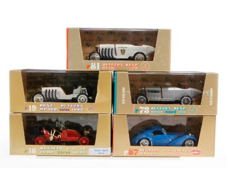 5 Brumm Modellfahrzeuge 18, 19, 73, 81 und 87, Maßstab 1:43, Alterungsspuren, je im OK, Z 2