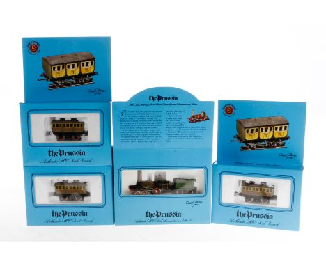 Bachmann Zug ”Prussia”, Spur H0, mit Schlepptenderlok und 3 Wagen, Alterungsspuren, je im OK, Z 3