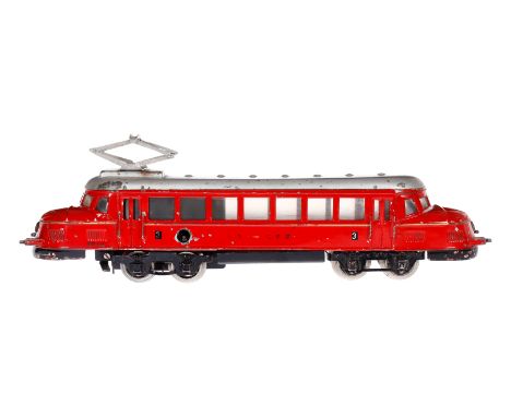 Märklin schweizer Triebwagen ”Roter Pfeil” RP 930, Spur 0, Uhrwerk intakt, rot, LS, Pantograph ersetzt, stark gealterter Lack