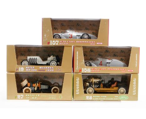 5 Brumm Modellfahrzeuge 19, 25, 27, 107 und 108, Maßstab 1:43, Alterungsspuren, je im OK, Z 2