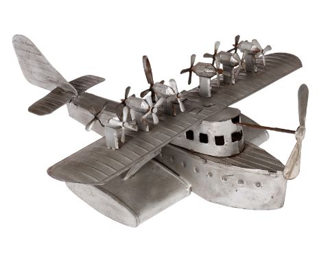 Fleischmann Wasserflugzeug DOX, Blech, silbern, Uhrwerk intakt, LS und Alterungsspuren, L 31,5, noch Z 2